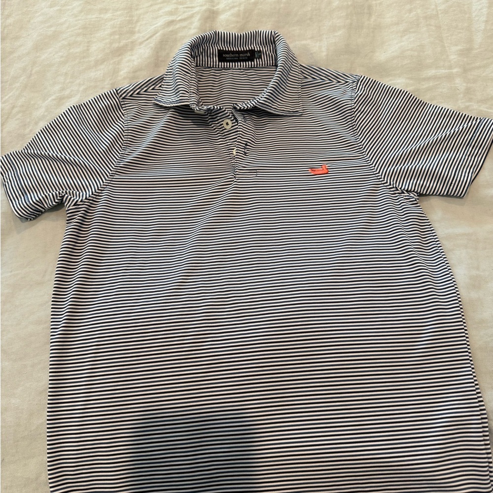 Boys Southern Marsh Striped Polo Shirt - Navy and White